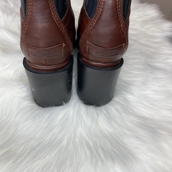 SOREL Margot Chelsea Boots Block-Heel Brown Leather Chunky 5.5 - Picture 10 of 11